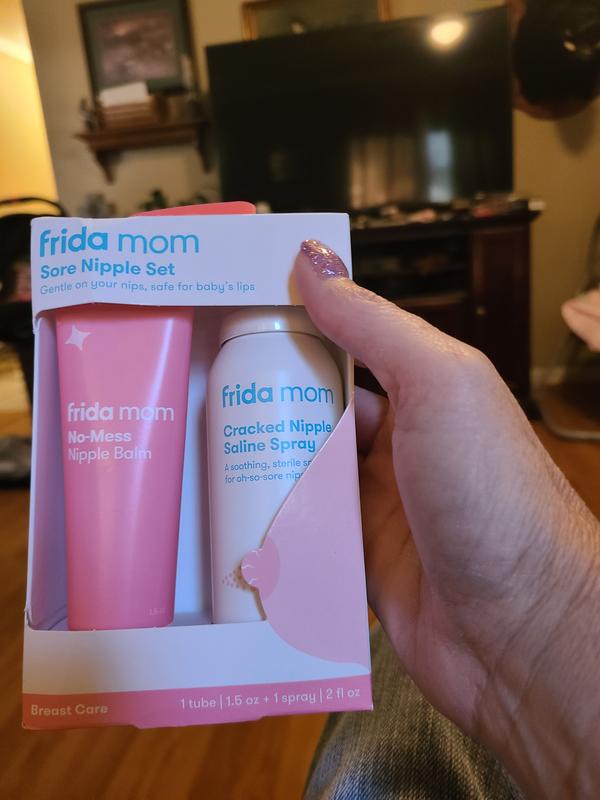  Frida Mom Sore Nipple Set, Cracked Nipple Saline Spray,  No-Mess Cream, 2 Piece Set