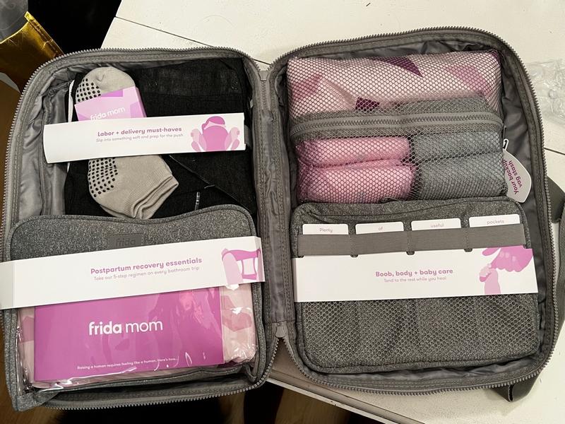 Frida Mom Hospital Packing Kit for Labor, Delivery, & Postpartum  Nursing  Gown, Socks, Peri Bottle, Disposable Underwear, Ice Maxi Pads, Pad Liners,  Perineal Foam, Toiletry Bag (15 PIECE GIFT SET)