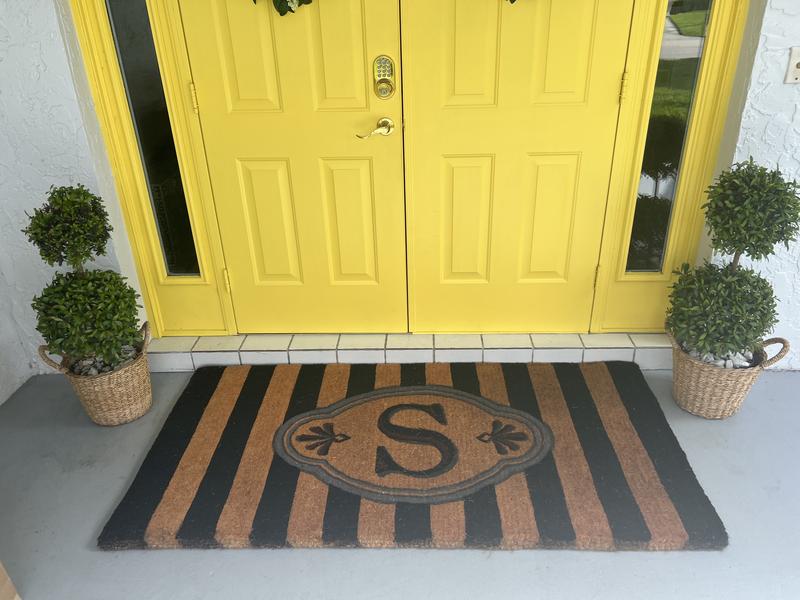 Ameile Cabana Stripe Monogrammed Coco Door Mat - Green, G, 36 x