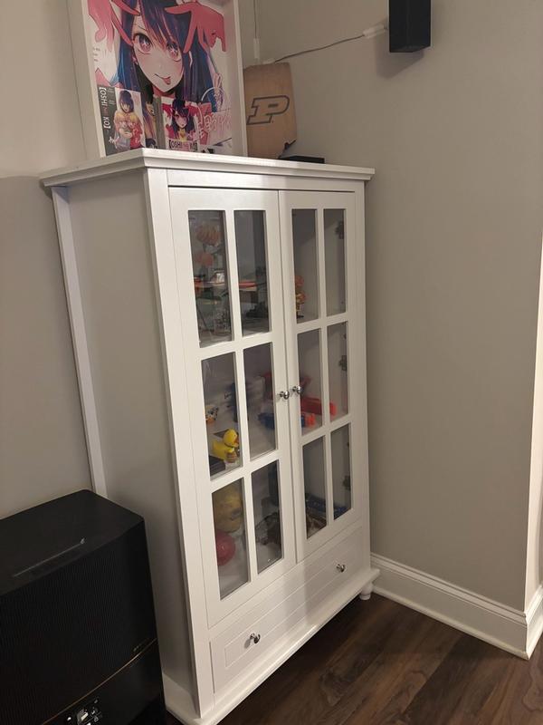 White Wooden Bookcase Storage Cabinet with 3 Shelves 2 Doors and 1 ...