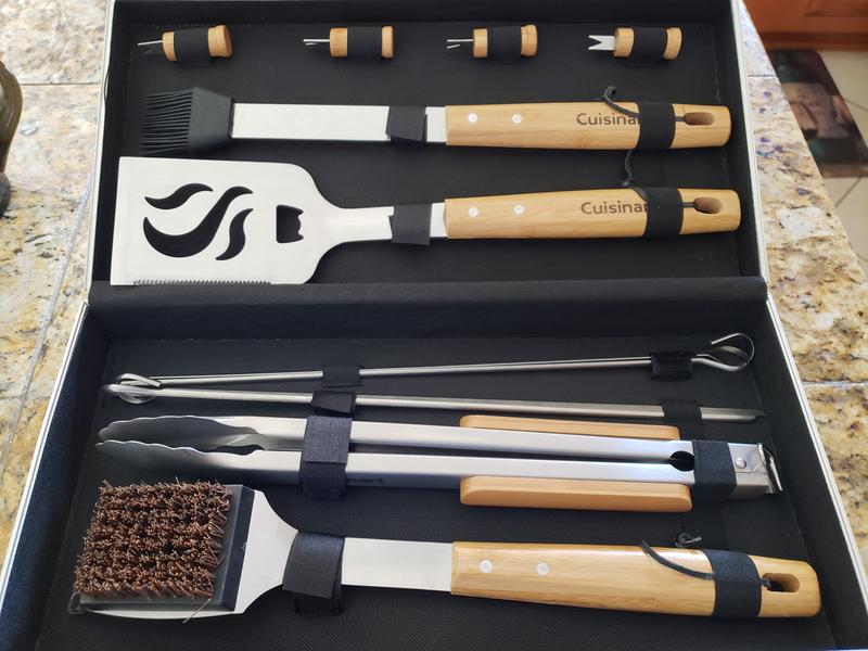 Cuisinart 13 Piece Bamboo BBQ Tool Set 13 Pack Steel Tool Set in