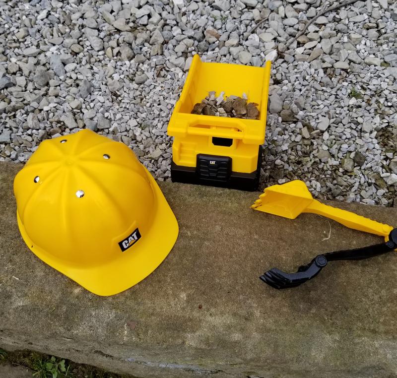 CAT Construction Dump Truck with Hard Hat and Shovel/Rake Combo!