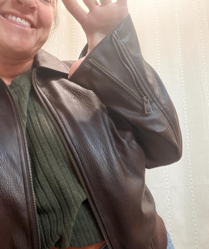 Customer photo for "Perfect leather crop jacket for Fall"