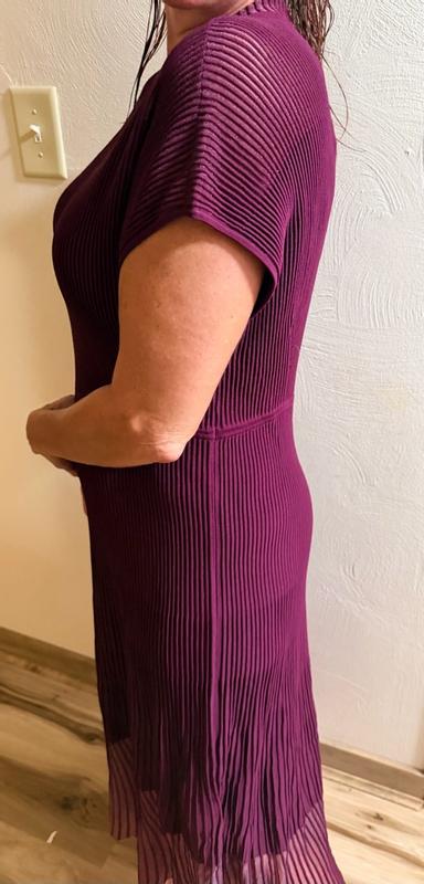 donna karan mock neck short sleeve ribbed knit midi dress New York Women's women's dirndl