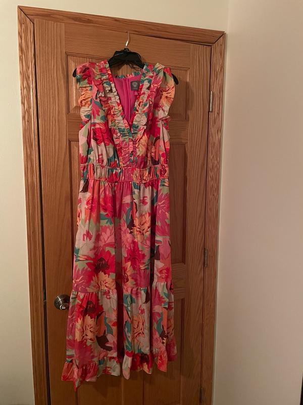Women's Floral-Print Ruffled-Shoulder Dress