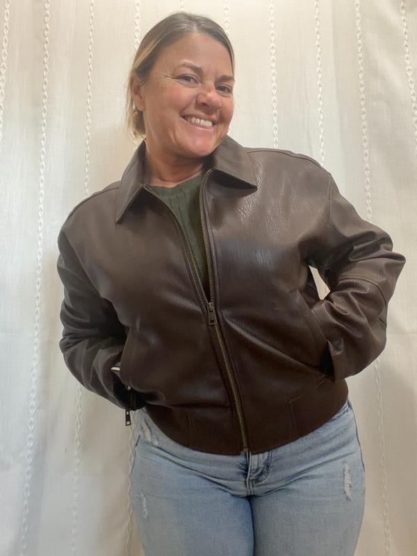 Customer photo for "Perfect leather crop jacket for Fall"