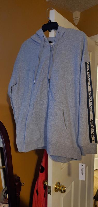 Calvin Klein Crop Stripe Logo Elastic Long Sleeve Zip Front Jacket - FLEECE