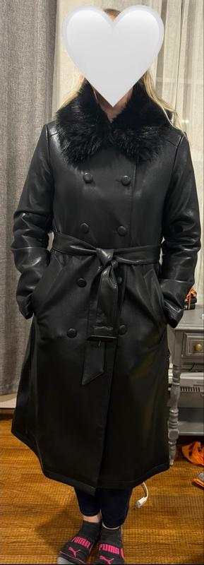Customer photo for "Long and warm for cooler nights. Detachable fur neckline!"