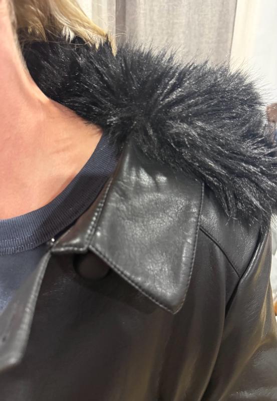 Customer photo for "Long and warm for cooler nights. Detachable fur neckline!"