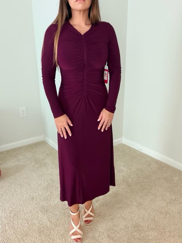 Customer photo for "The fit of the dress is flattering and the color is beautiful."