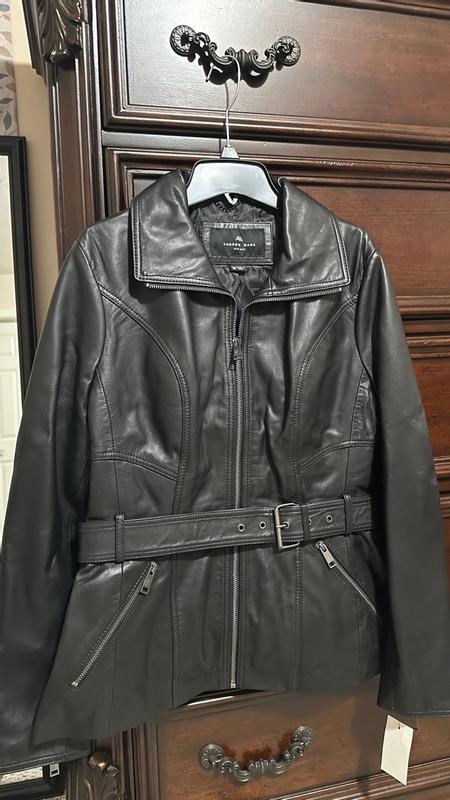 Good Andrew Marc Black Leather Jacket M Butter Soft Full Zip Belted Womens Medium