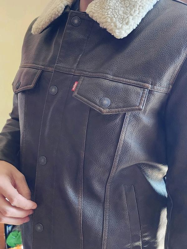 Levi's Men's Sherpa trim faux leather trucker jacket