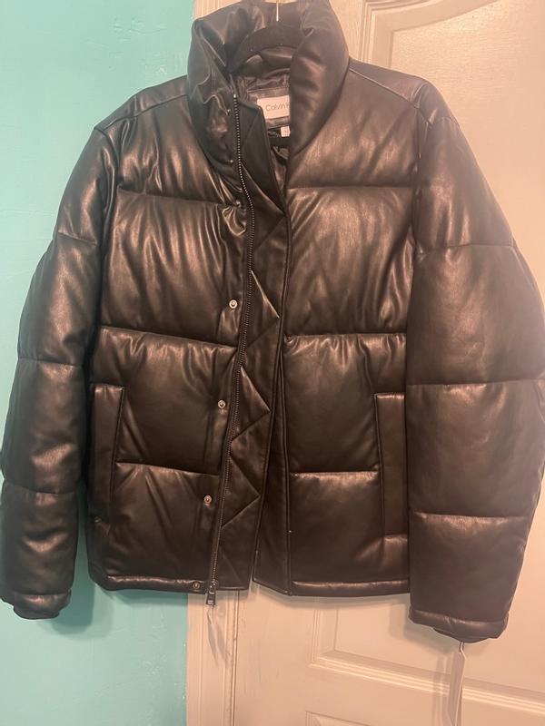 フリースジャケット   Classic Faux Leather Puffer Jacket Calvin Klein Men's Faux Leather Classic Puffer Jacket - Macy's