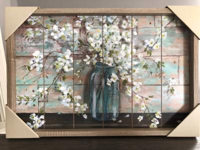 New View Planked Farmhouse Mason Jar Flower Framed Wall Art