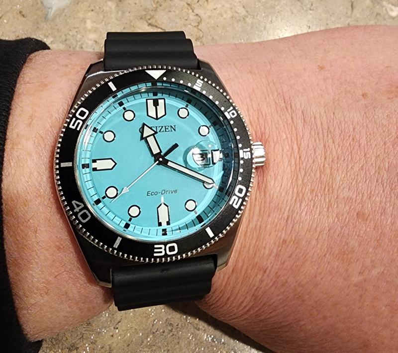 Citizen Men's 43mm Eco-Drive Marine Turquoise Dial Black Rubber