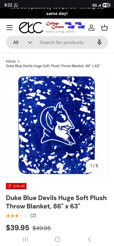 College Covers Duke Blue Devils Raschel Throw Blanket