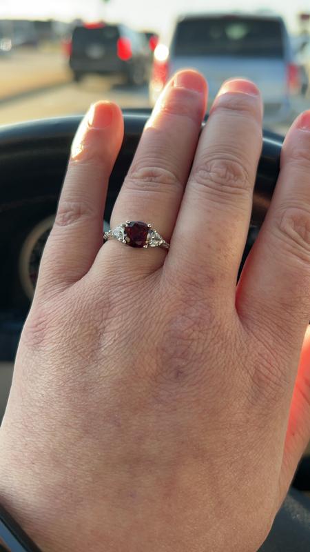 Gem Stone King Red Garnet & White Created Sapphire Sterling Silver Ring - 2.84 Ct Cushion Cut, Sizes 5-9 - View #7