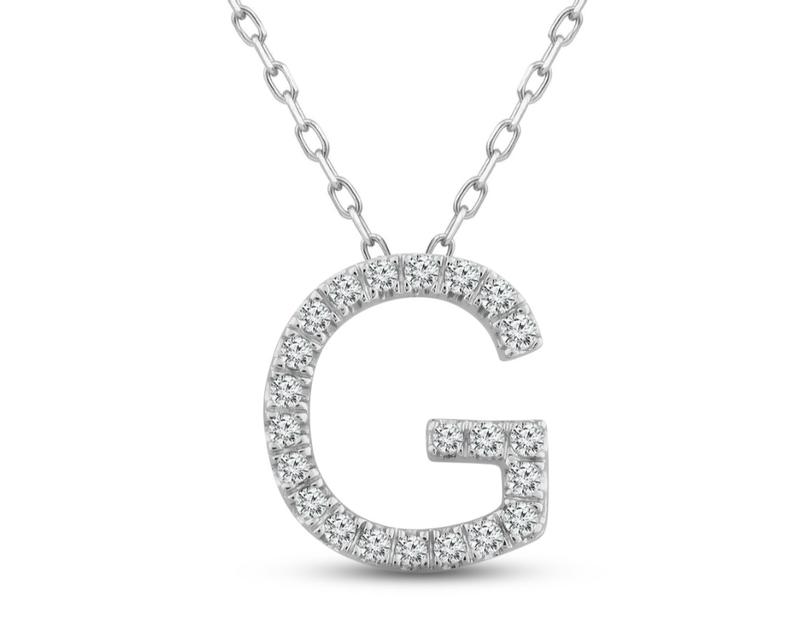 Diamond Letter M Necklace 1/8 ct tw Round-cut Sterling Silver 18