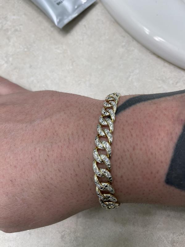 Men's Cuban Curb Chain Bracelet 2 ct tw Diamonds 10K Yellow Gold 8.5