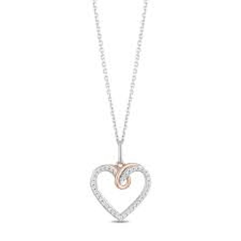 Hallmark Diamonds Heart Necklace 1/10 ct tw Sterling Silver & 10K Rose Gold  18