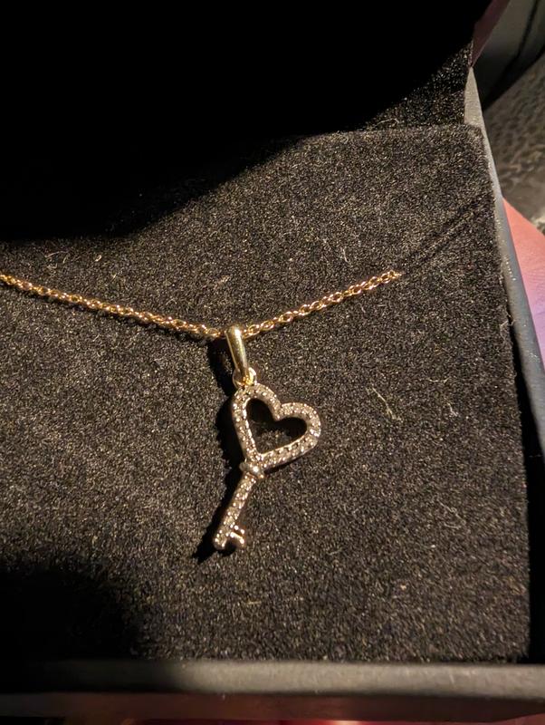 Heart Key Necklace 1/20 ct tw Diamonds 10K Yellow Gold