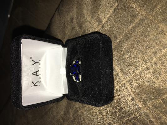 Lab-Created Sapphire Ring 1/8 ct tw Diamonds 10K White Gold | Kay