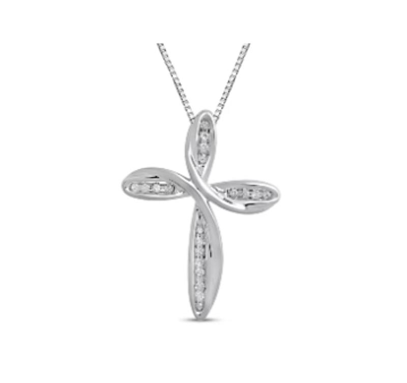 Diamond Cross Necklace 1/20 ct tw Sterling Silver 18