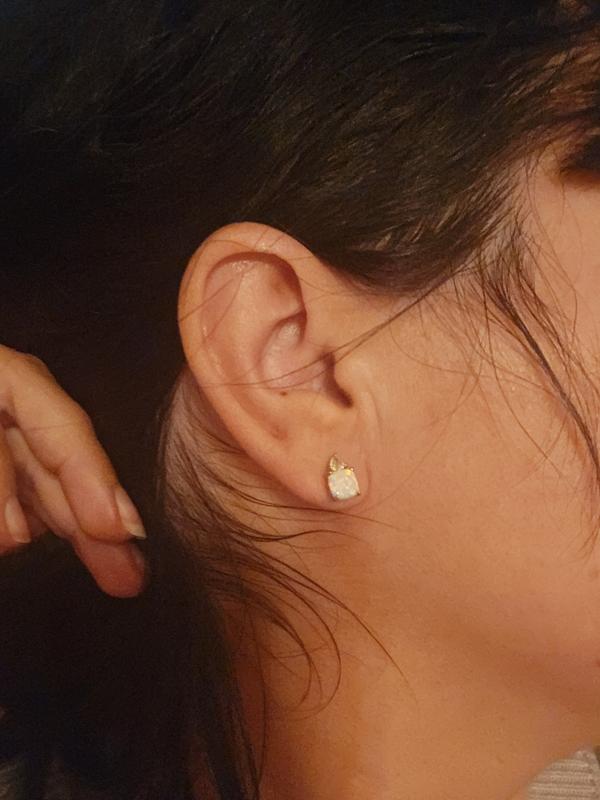 Cushion-Cut Lab-Created Opal & White Lab-Created Sapphire Stud