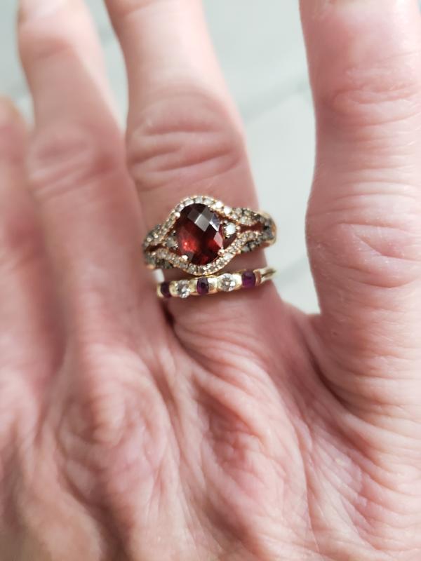 Lab-Created Ruby Heart Ring 1/8 ct tw Diamonds 10K Rose Gold