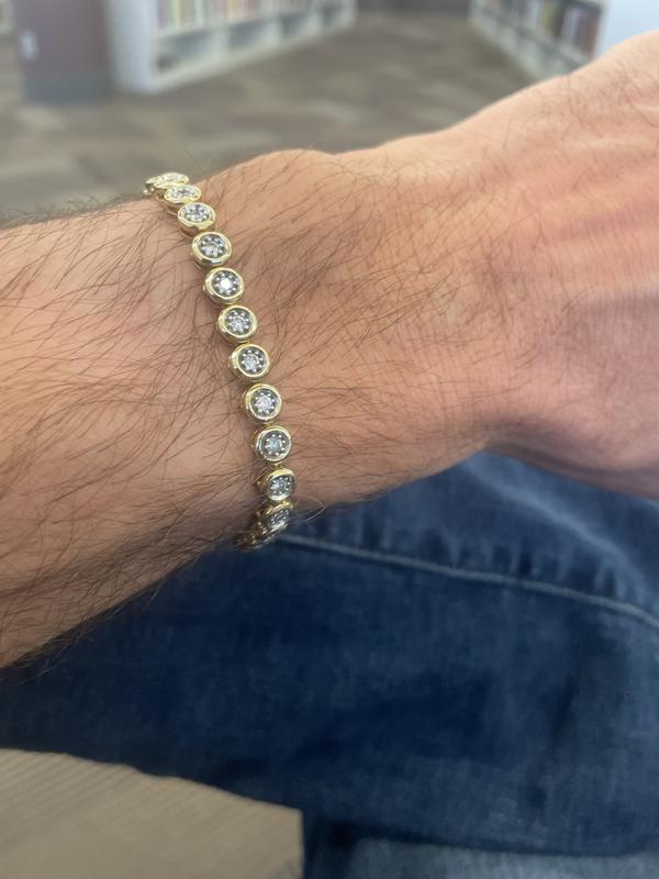 Men's Diamond Large Tennis Bracelet 2 ct tw Round-cut 10K Yellow Gold 8.5