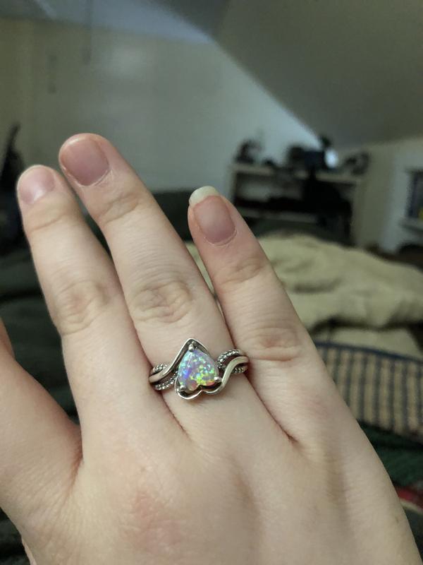 Chic CZ Inlaid Pink Opal Heart Ring