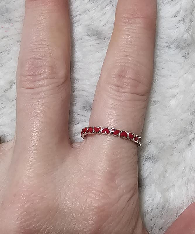 Stackable Ring Red Enamel Hearts Sterling Silver | Kay