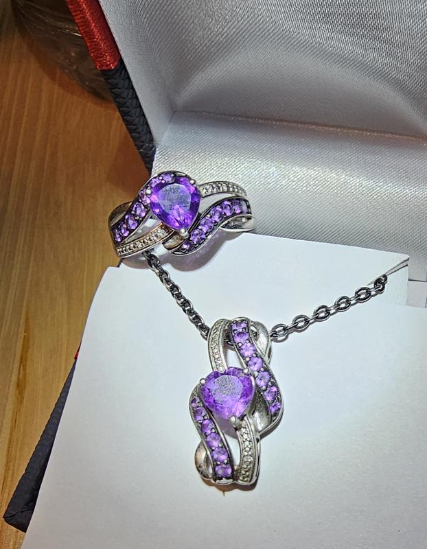 Heart-Shaped Amethyst & Diamond Accent Swirl Necklace Sterling