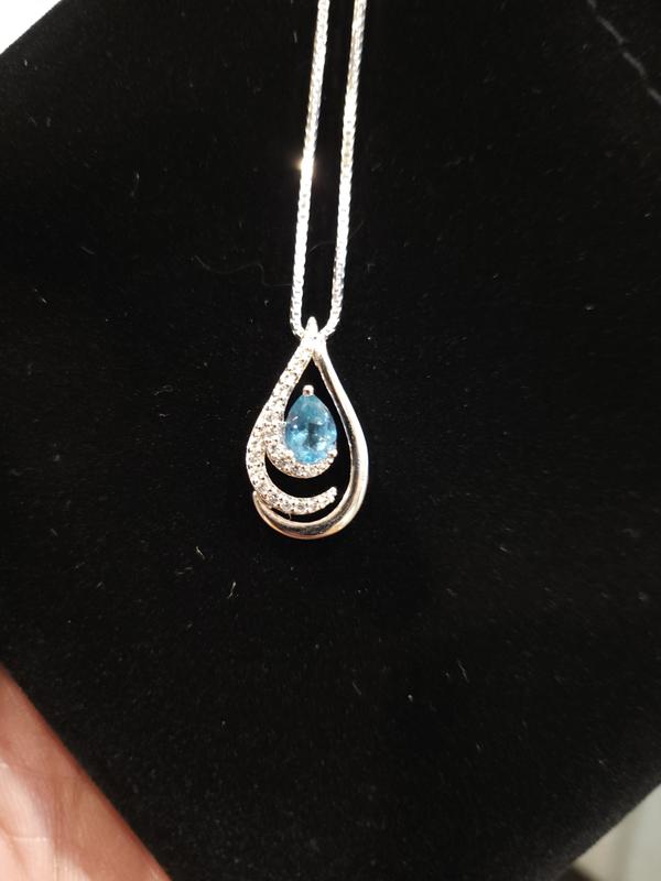 Pear-Shaped Oceanic Blue Topaz & White Lab-Created Sapphire Drop