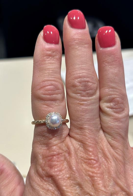 Neil Lane Cultured Akoya Pearl & Diamond Engagement Ring 1/4 ct tw