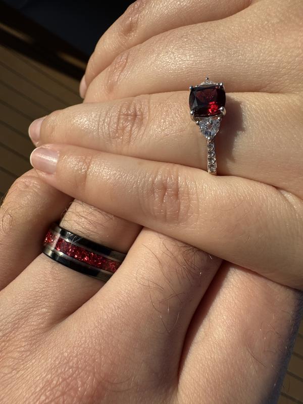 Gem Stone King Red Garnet & White Created Sapphire Sterling Silver Ring - 2.84 Ct Cushion Cut, Sizes 5-9 - View #5