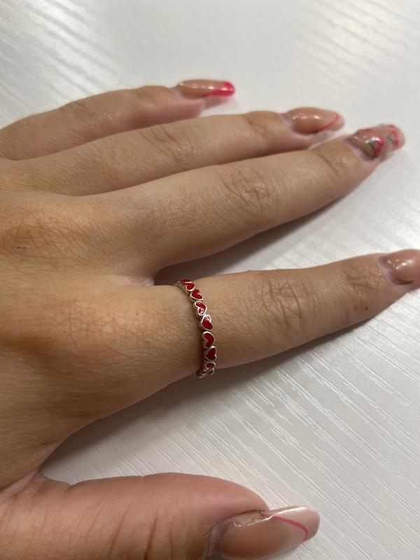 Stackable Ring Red Enamel Hearts Sterling Silver | Kay