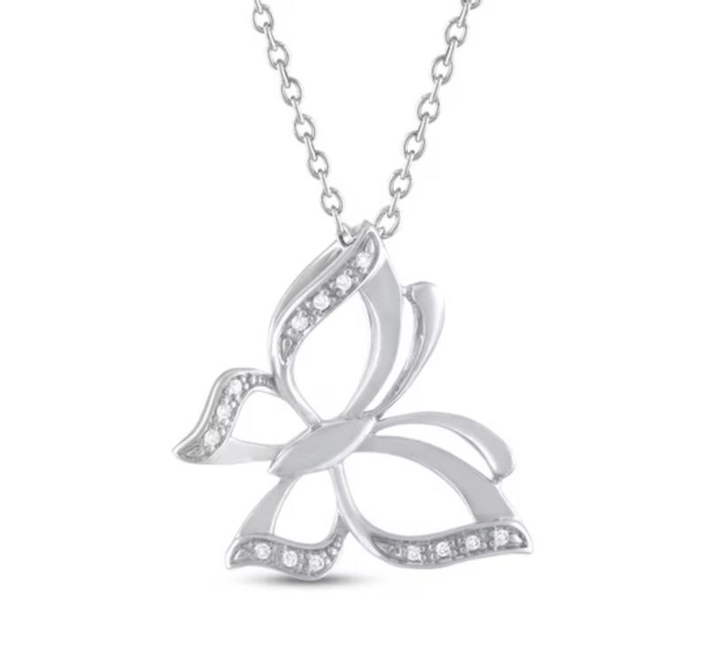 Diamond Butterfly Necklace Sterling Silver 18