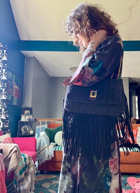 Customer photo for "Gorgeous, well made, roomy bag with a side of boho"