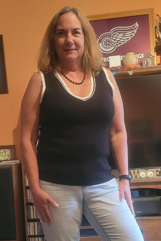 Wearing lace tank top