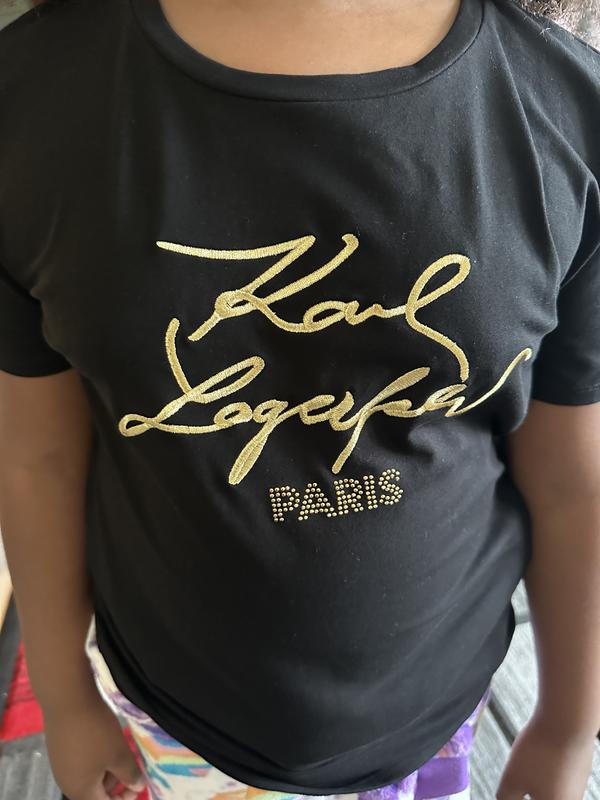 KARL LAGERFELD PARIS Women's Metallic Logo Print T-Shirt