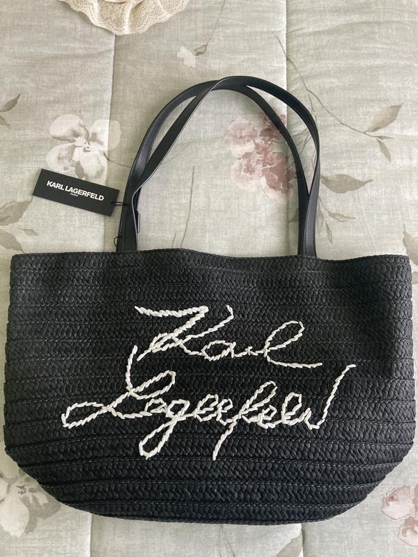 Karl Lagerfeld Paris Ikons Sunglasses Straw Tote Bag KARL LAGERFELD PARIS Ikons Straw Tote Bag | Nordstromrack main image 3
