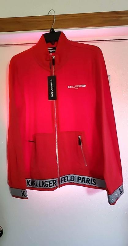 KARL LAGERFELD PARIS Women's store Zip-Up Logo Tape Knit Jacket size XS