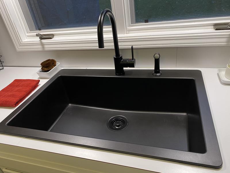 Karran Quartz 33 in. Large Single Bowl Drop-In Kitchen Sink in Black QT-812