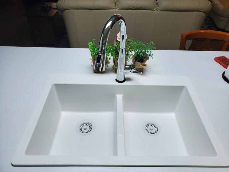 Karran QU-810 32 Undermount Double Equal Bowl Quartz Kitchen Sink in White