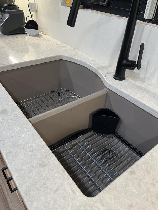 QT-610 Drop-In Quartz Composite 33 in. 1-Hole 60/40 Double Bowl