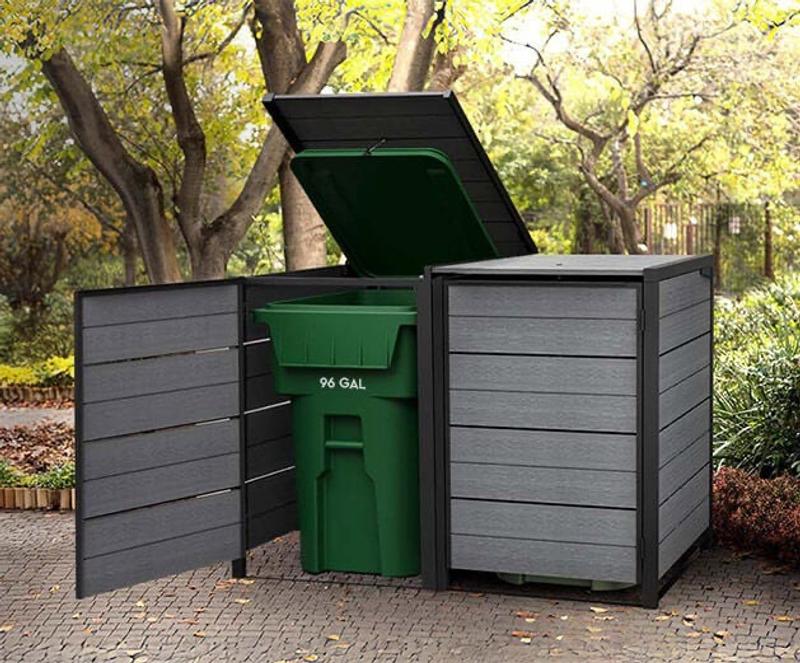 Keter 4-ft x 5-ft Hide Away 96 Gallon Trash Bin Outdoor Gray Flat Roof ...