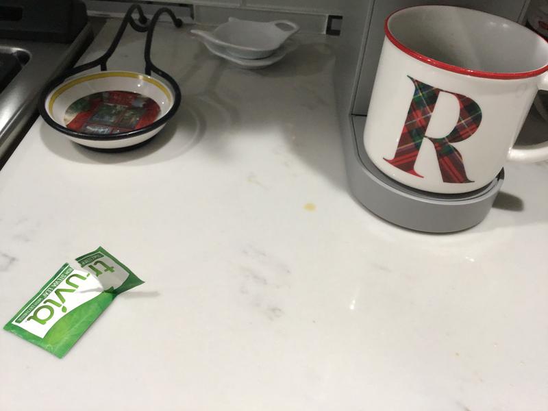 Photos did not capture the amount of coffee that sprayed on counter and back part of Keurig.