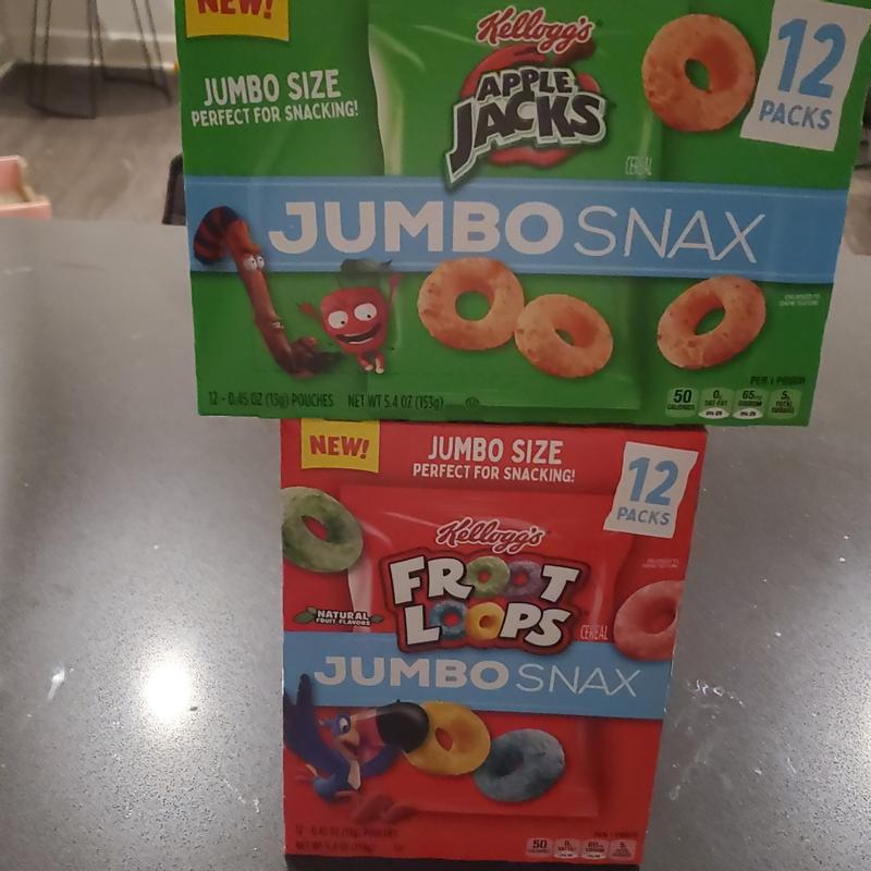 Kellogg's Froot Loops Jumbo Snax Cereal Snacks, Original, 5.4oz Box, 12ct