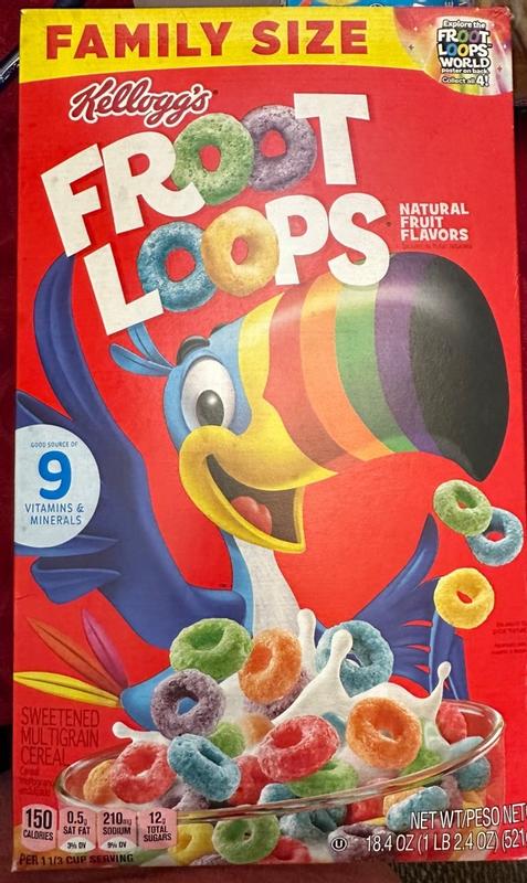 Kellogg's Froot Loops Original Cold Breakfast Cereal, Family Size, 19.4 oz  Box